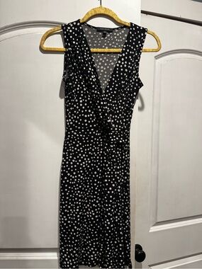 Hailey:23 Polka Dot Wrap Midi Dress Black White